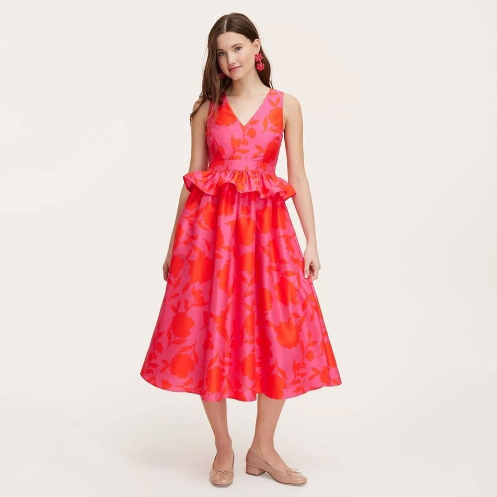 Kate Spade NWOT Classic Rose Peplum‎ Midi Dress